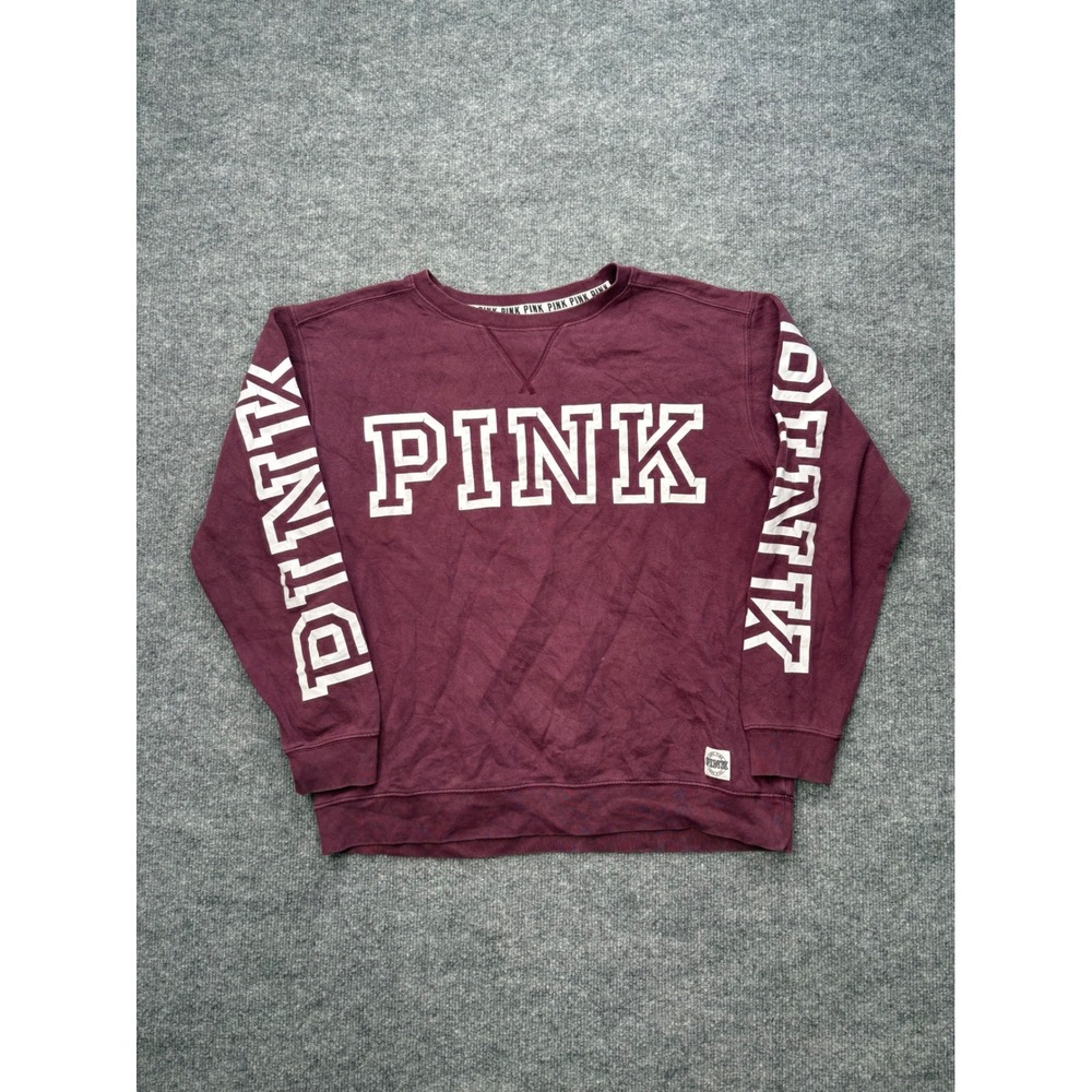 PINK Victoria's Secret Maroon Burgundy Logo Crewneck Sweatshirt Womens Medium